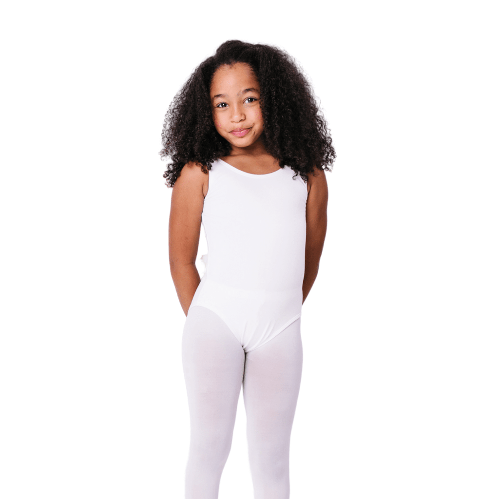 White Sleeveless Leotard with Modesty Lining for Toddlers and Girls