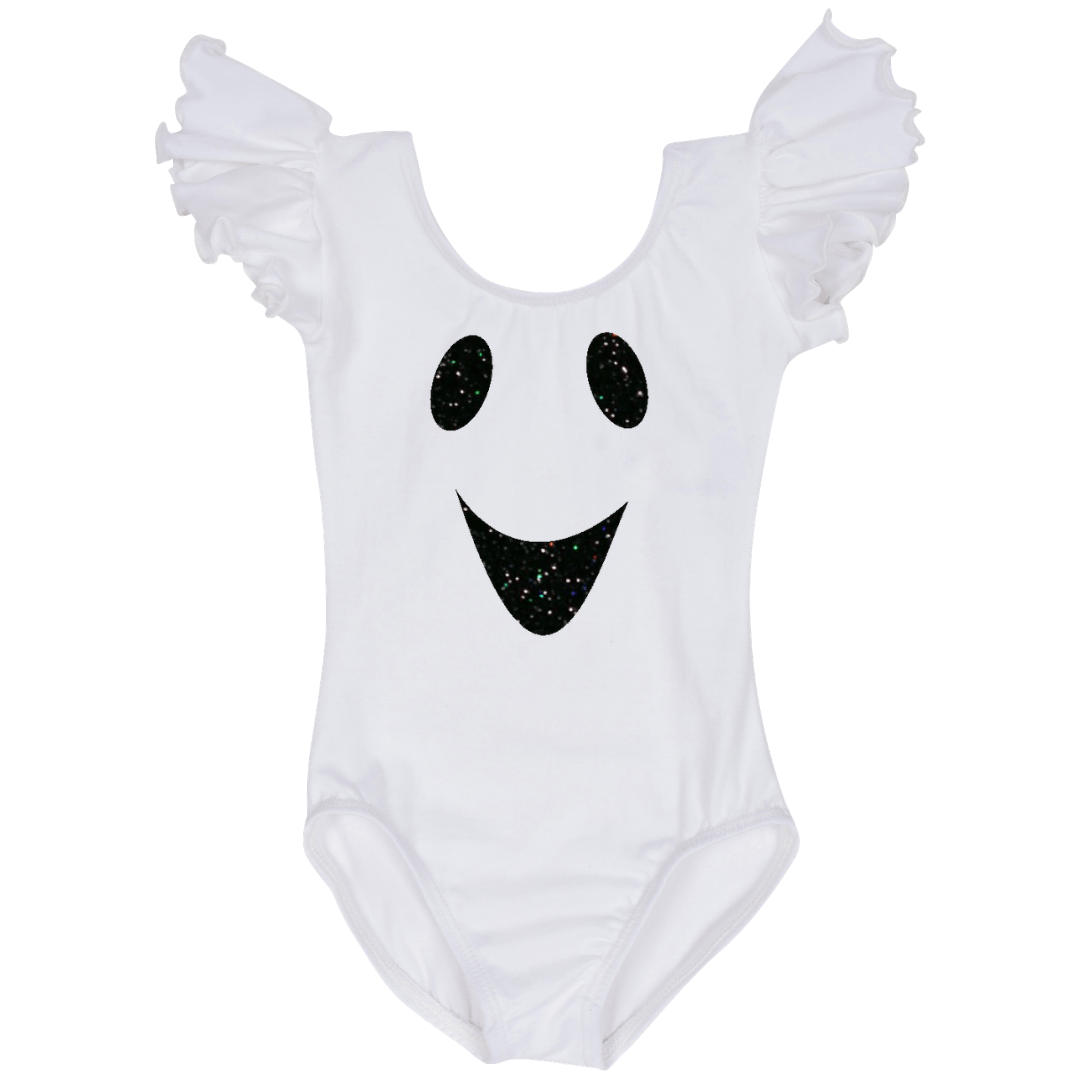 Halloween Ghost Costume Girls Ruffle Short Sleeve Leotard