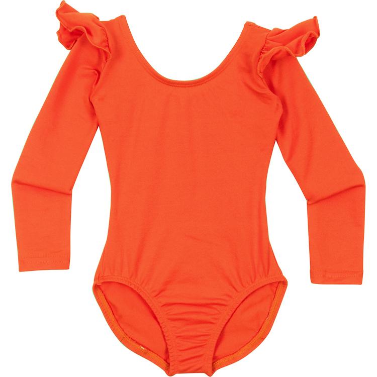 Orange Long Sleeve Ruffle Leotard for Toddler and Girls