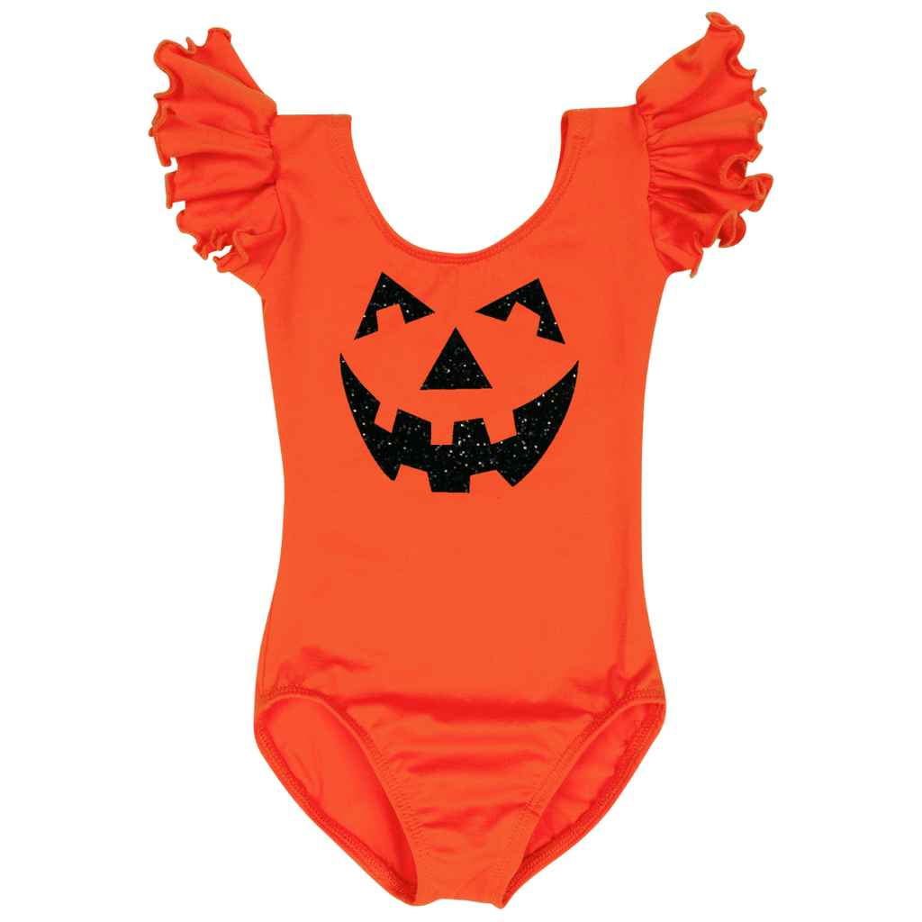 Jack O'Lantern Pumpkin Baby, Toddler and Girls Ruffle Leotard Costume